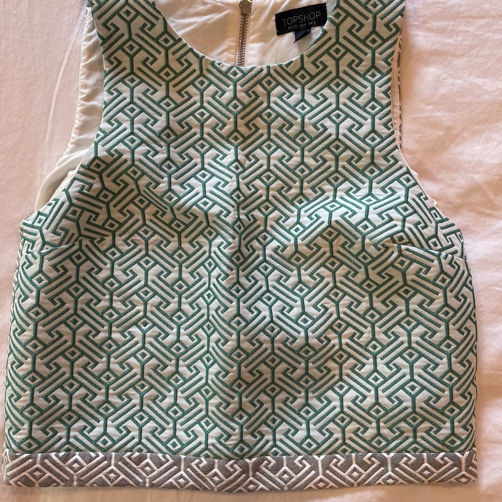 Topshop Green and White Structured Blouse